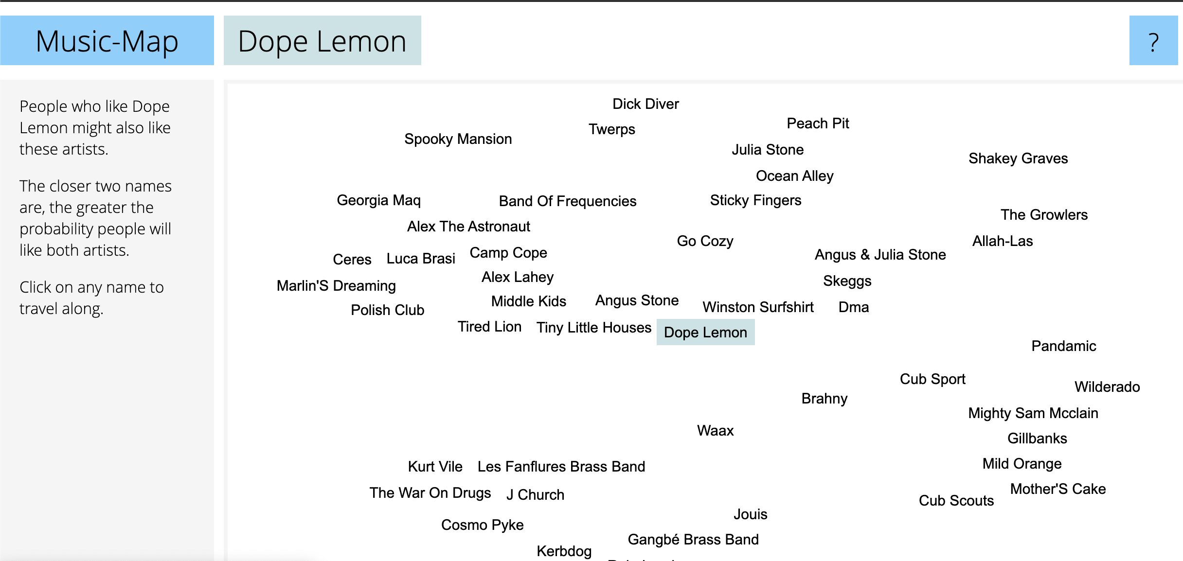 Using the interactive music map to discover new music and artists