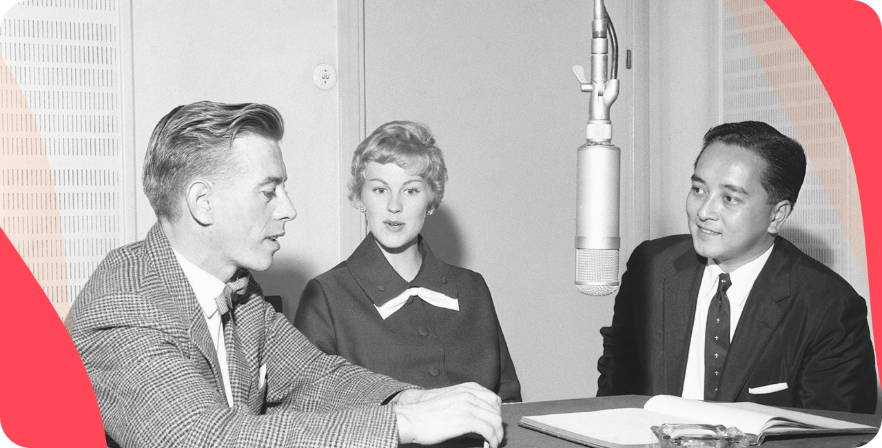 radio history: 3 people broadcasting in a studio